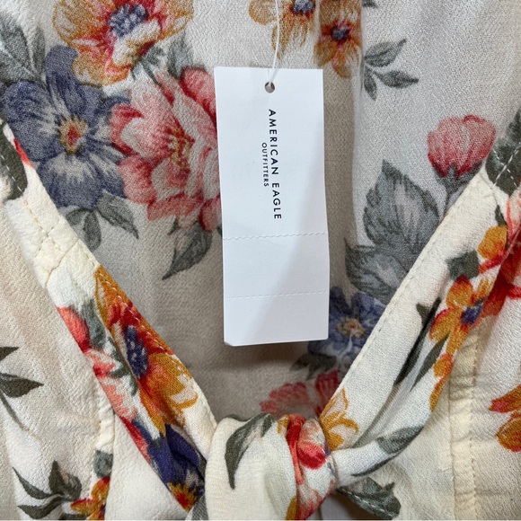 American Eagle Outfitters Cold Shoulder Tie Front Shirt Ivory Small Floral NWT - Picture 5 of 12
